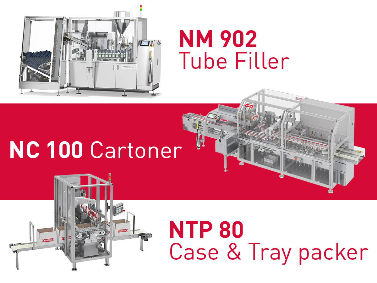 NM 902-tube filler, NC 100-cartoner and NTP 80-case & tray packer