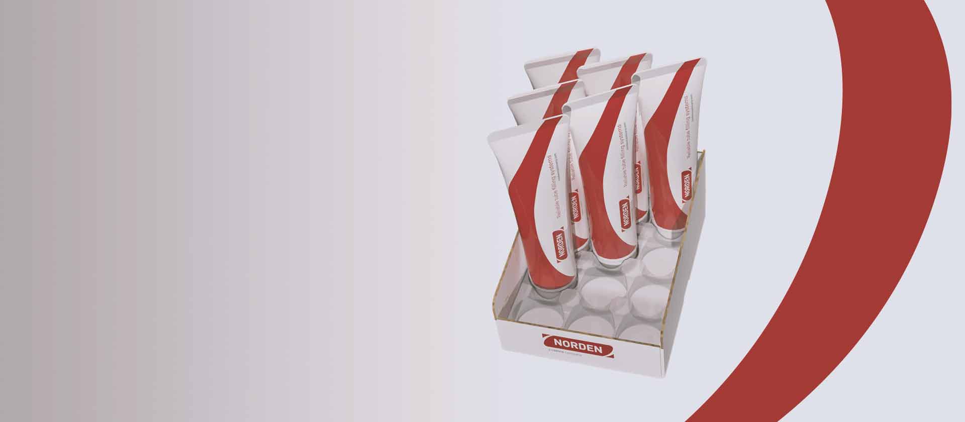 Tubes in a tray for shop display